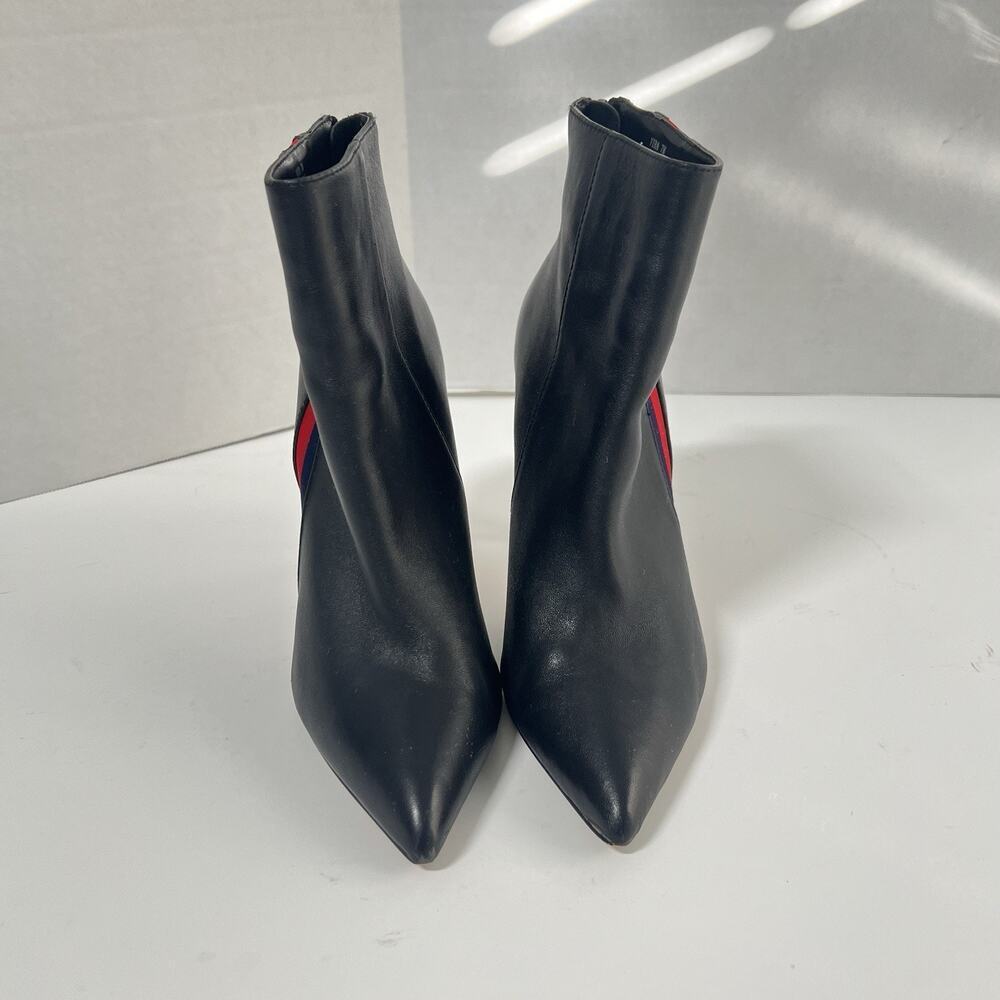Steve Madden Vira Mid High 4” Heeled Boots Size 7 Black Leather Stripes Red Blue - Picture 4 of 12